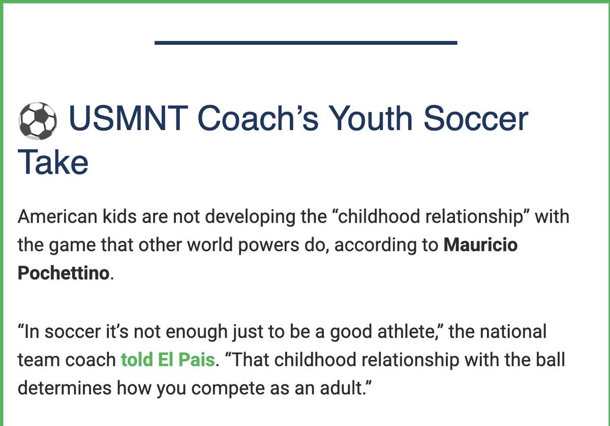 HockeyThinkTank's tweet photo. This is from an email newsletter I'm subscribed to about youth sports. Pure gold from the USA World Cup coach on youth soccer development. https://t.co/8jMFuBkq2S