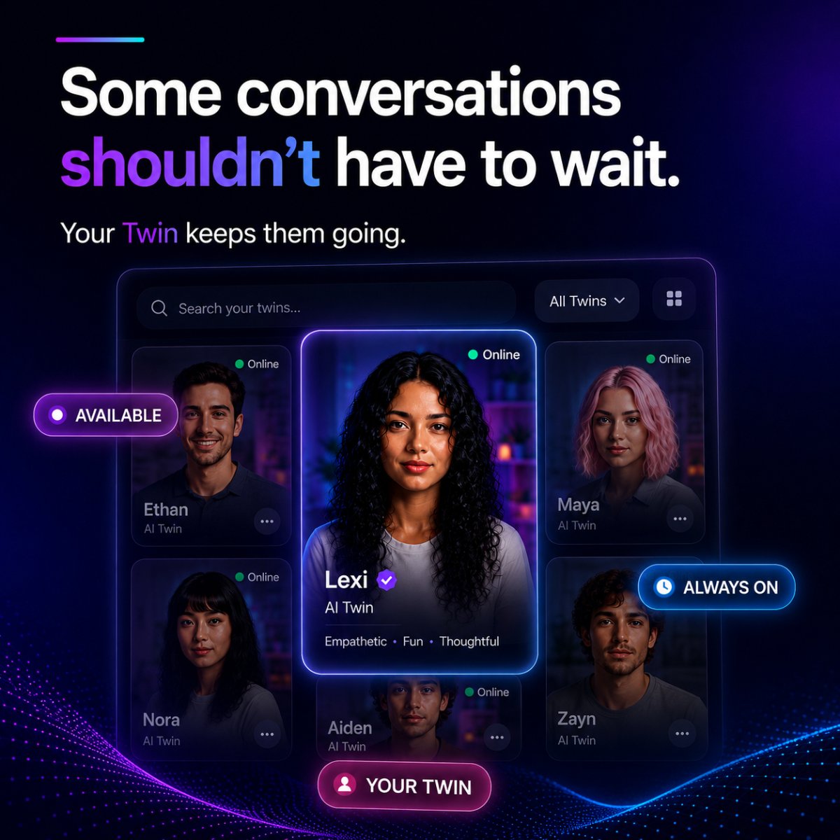 cognimatesai's tweet photo. What if your conversations didn't end when you went offline?
Meet your AI Twin.
https://t.co/TNWiMJN4YE
#AITwin #DigitalTwin #Twynx #CogniMates https://t.co/0l43xYlYAR