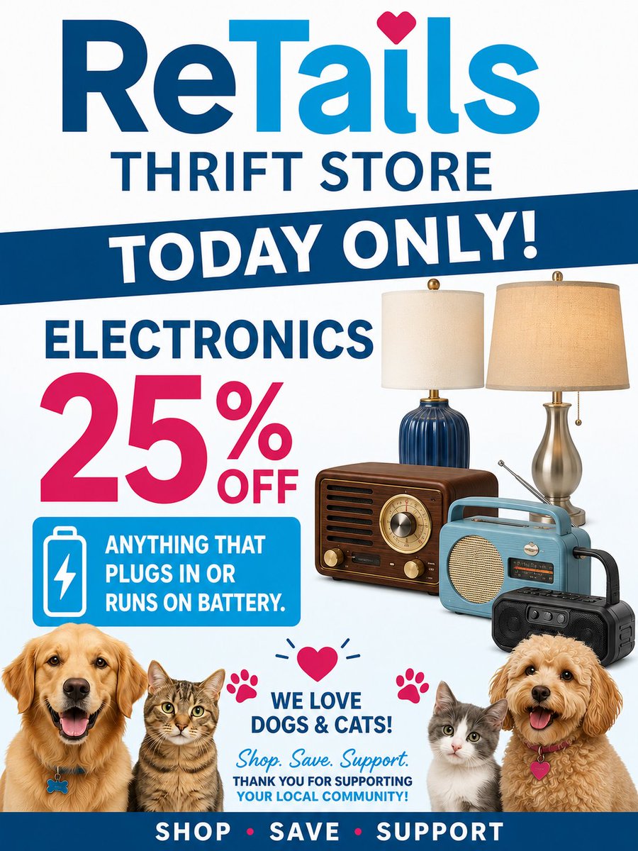ReTailsShop's tweet photo. Today's Sale at ReTails Thrift Shop 2821 Spring Forest Rd Raleigh NC 27616. https://t.co/CaaGCRedAe