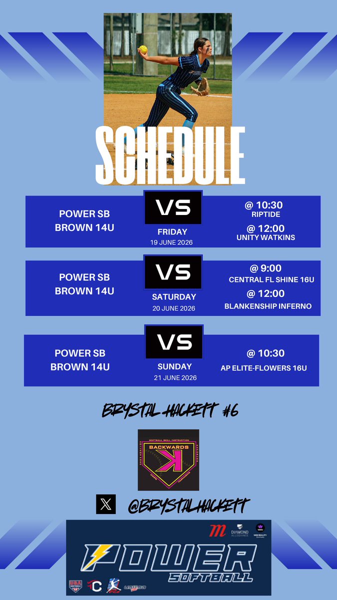 brystalhackett's tweet photo. Looking forward to competing in my first showcase this weekend. @BackwardsKJax 
@coachmeg22 @powersbbrown @CoachJordanSB @CoachPetikS @FGCU_Softball @IrscSoftball @SaintLeoSB @AsuGoldenRamssb @StetsonSoftball https://t.co/QxlitxYNZh