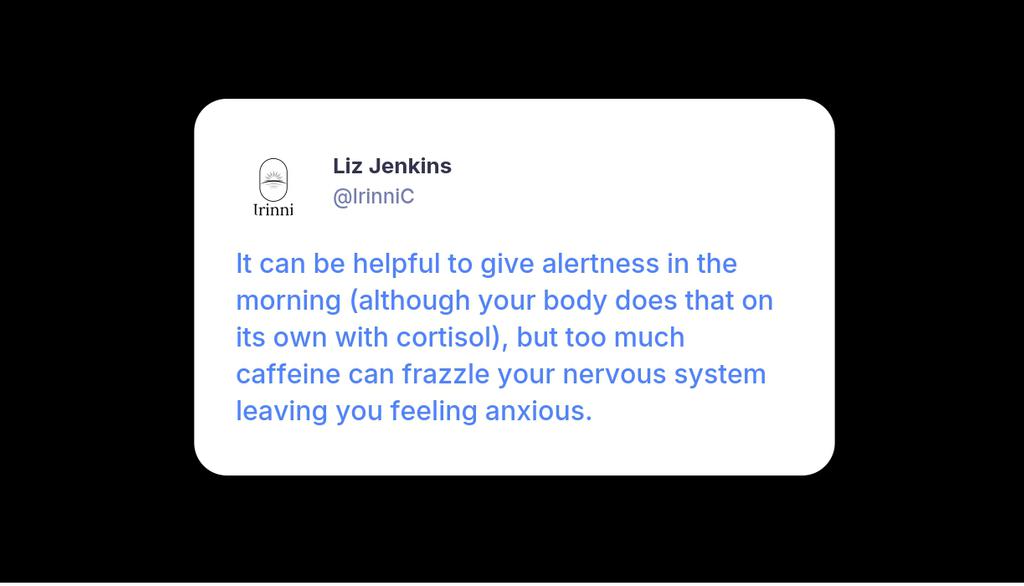 IrinniC's tweet photo. It can be helpful to give alertness in the morning (although your body does that on its own with cortisol), but too much caffeine can frazzle your nervous system leaving you feeling anxious.

Read more 👉 https://t.co/mPPFYZOJIF

#StayPhysically #EmotionallyHealthy #MindSupport https://t.co/JYO8OQCKaz