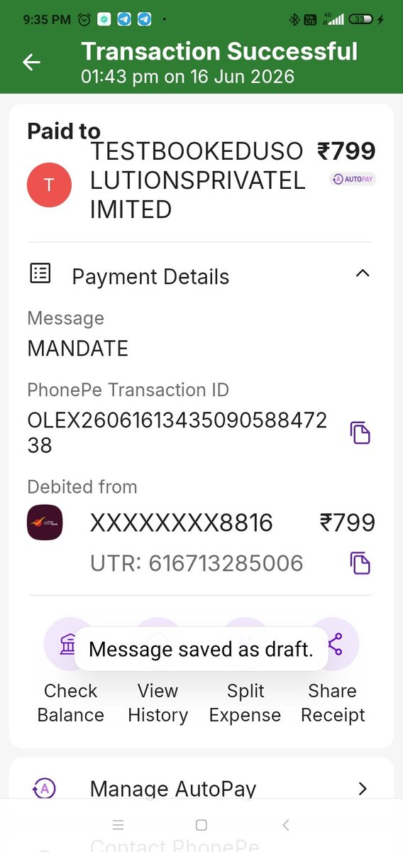 gitabhosle29gm's tweet photo. @Testbookdotcom Dear testbook support team iam requesting an immediate refund for a transaction of Rs 799 deducted from my account today june 16-2026 via an unintended auto-pay renewal thank you .... https://t.co/qqwWt8tO1s
