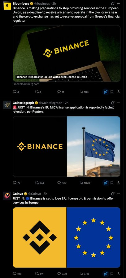 melazeqb's tweet photo. So guys Binance might lose their license in europe, which is insane:
https://t.co/WPWIepEk8I

If they lose the license, no one will be able to trade like it used to

Life is at 800M on BNB so Binance Death should be on SOL

We should name it Binance Death, but in Chinese (币安之死)

https://t.co/7m2JSk4YM5