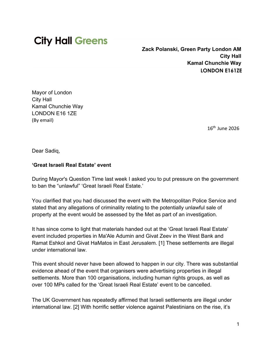 ZackPolanski's tweet photo. There is now clear evidence that the Great Israeli Real Estate event had unlawful activity at it.

I've written to the Mayor of London to ask what he intends to do about it.

This needs to be escalated immediately. https://t.co/dnFhkP4XXt