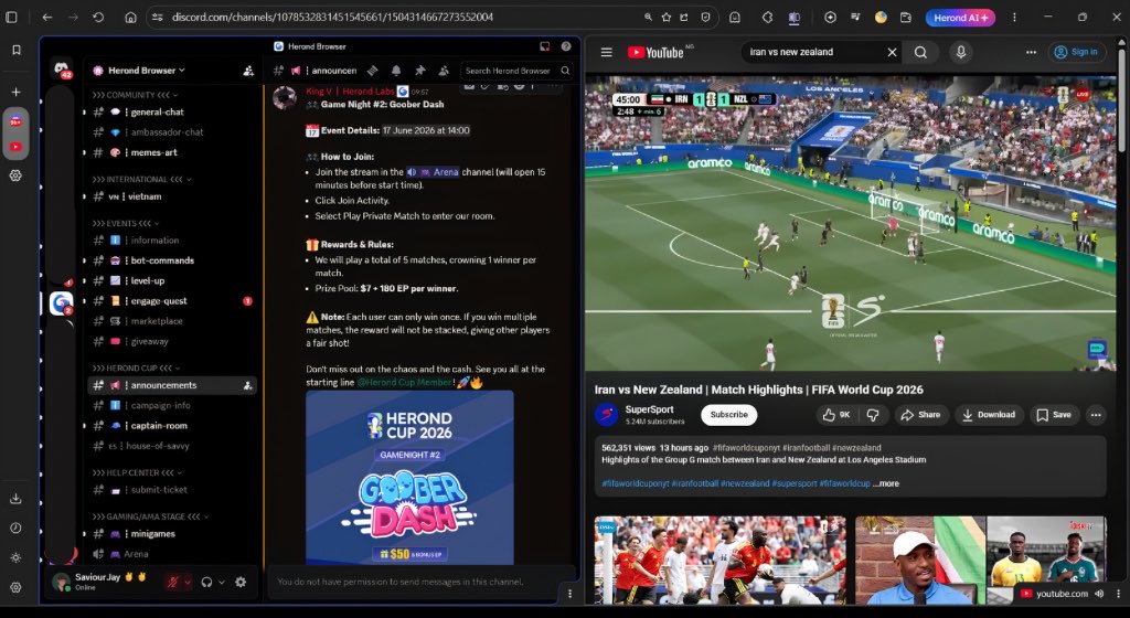 techsavvyy02's tweet photo. I’ve been using @HerondBrowser for months because it fits the way I actually live and work; smart AI features, strong privacy, and clean web3 tools all in one place. 

So when version 2.6.6 dropped for desktop, I updated immediately.

𝗪𝗵𝗮𝘁’𝘀 𝗡𝗲𝘄 𝗶𝗻 𝘃𝟮.𝟲.𝟲

• Split View: Browse two pages side-by-side in one window. Less tab switching, more productivity.

•  Native Desktop Notifications: Stay updated without keeping tabs open.

👉🏽 𝗠𝘆 𝗙𝗮𝘃𝗼𝗿𝗶𝘁𝗲 𝗙𝗲𝗮𝘁𝘂𝗿𝗲: 𝗦𝗽𝗹𝗶𝘁 𝗩𝗶𝗲𝘄

The moment I opened the browser after updating, I dove straight into Split View and I’ve been hooked ever since.

One half of my screen had Discord open, where I was bouncing between servers: catching up with friends in one, checking work channels in another, and staying active in community groups. 

On the other half, I had YouTube playing World Cup highlights from matches I completely missed. 

Everything was right there, side by side, flowing naturally. I could react in Discord while the highlights kept rolling without interruption.

I really enjoyed the Split View feature from the first minute I tried it. I’ve been flexing it all day. 

It genuinely feels like the browser is working with me instead of against me. Less tab switching, more actually getting things done.

Out of everything new in this update, Split View has quickly become my favorite feature so far.

————

Overall, v2.6.6 is a thoughtful step forward for Herond. 

The browser already excels at privacy, ad-blocking, and seamless web3 access with its built-in wallet. These new tools just make the whole experience smoother and more enjoyable for real life.

Split View especially has changed how I multitask, and I’ve been showing it off to friends all day because it’s that satisfying.

If you already use Herond, update right now, you’ll love the difference. 

And if you haven’t tried it yet, this version is a great place to start.

👉🏽https://t.co/LoGN5uFy27