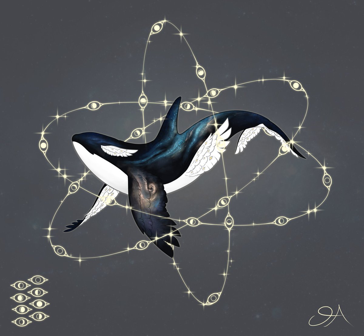 OrcinusAstra's tweet photo. If I were to make a batch of space orca adopts and/or customs, would anyone be interested? 
They would be kinda like my boy Cetus but minus the wings/throne. https://t.co/vM7O0dpm0b