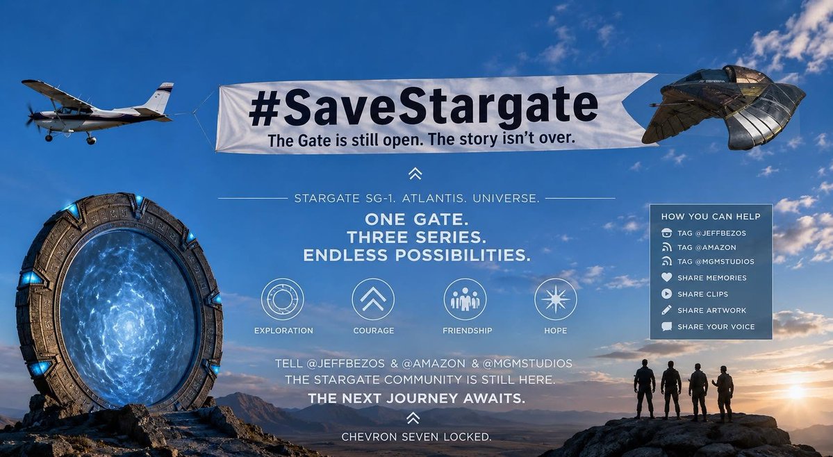 TonyMoreno105's tweet photo. Tonight, the Stargate community is united for a specific purpose: to make @AmazonMgMStudio understand their mistake and return to the version that was intended by Martin Gero.
#SaveStargate https://t.co/t4B869ZkIj