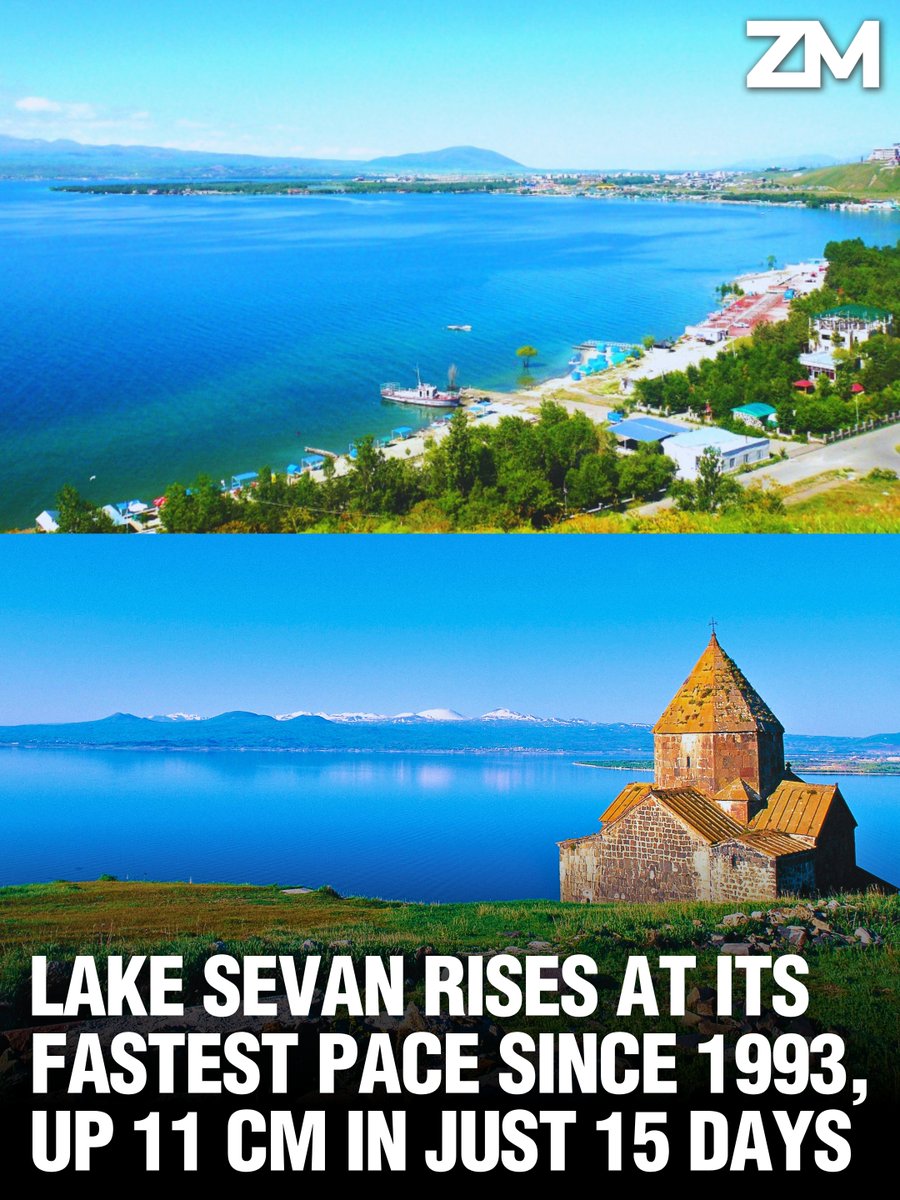 ZartonkMedia's tweet photo. Lake Sevan Rises at Its Fastest Pace Since 1993, Up 11 Centimeters in Just 15 Days 🇦🇲
➖➖➖
Armenia's largest freshwater lake, Lake Sevan, is rising at a pace not seen in more than three decades. The lake climbed 11 centimeters between June 1 and 15, the fastest first-half-of-June rise since 1993, said Gagik Surenyan, Deputy Director of the Hydrometeorology and Monitoring Center. He said the surge was driven by river inflow and heavy precipitation.

The gains stretch back to the start of the year. Sevan has risen 46 centimeters since the beginning of 2026, reaching 1,900 meters and 69 centimeters above sea level as of June 16, according to official data from the Hydrometeorology and Monitoring Center of Armenia's Ministry of Environment. The climb, up from 1,900 meters and 23 centimeters in mid-January, has been driven by a combination of a wet spring and steady water transfers through the Arpa-Sevan tunnel, putting the lake on a clear upward path heading into summer.

The Arpa-Sevan tunnel has been central to that recovery. From the beginning of the year through June 14, the system transferred 113.991 million cubic meters of water into the lake, including 10.835 million cubic meters during the June 8 to 14 stretch alone. Over that same week, Sevan rose 7 centimeters to reach 1,900.68 meters, the center reported. The current level sits 6 centimeters below where it stood on the same day last year but remains 46 centimeters above the January 1 mark.

A certain increase in discharge has also been observed in the rivers flowing into the lake, the center said. For now, water releases from Sevan through the Hrazdan River for irrigation are not being carried out, easing the drawdown that typically accompanies the summer growing season.

The latest readings build on a strong spring. Days of intense rainfall earlier in June replenished Armenia's water resources across multiple provinces, pushing the country's major reservoirs to near-full levels and lifting Sevan further. The Aparan Reservoir filled to 100 percent for the first time since 2011, a development that feeds the Arzni-Shamiram canal and reduces how much water has to be drawn from Sevan, easing pressure on the overall water balance. Levon Azizyan, Director of the Hydrometeorology and Monitoring Center, said spring precipitation reached about 198 millimeters, or 131 percent of the norm, helping restore soil moisture and replenish surface and groundwater.

Sevan is the main source of fresh water in Armenia and one of the largest high-altitude lakes in Europe and Asia, sitting at roughly 1,900 meters above sea level. The Hrazdan River originates from the lake, and 28 rivers flow into it. Under the state program for the restoration of Sevan's ecosystem, the lake's level is targeted to reach an optimal 1,903.5 meters, leaving the current reading still nearly three meters short of the long-term goal even after this year's gains.