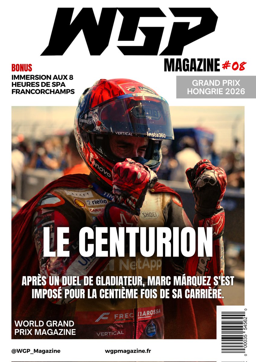 WGP_Magazine's tweet photo. 𝗟𝗘 𝗖𝗘𝗡𝗧𝗨𝗥𝗜𝗢𝗡, notre nouveau numéro, est enfin disponible ! 📲

266 jours après son dernier succès, Marc Márquez reprend sa couronne de lauriers en s’imposant en Hongrie. 🇭🇺 Parviendra-t-il à refaire son retard et conserver son trône ? 🏆

Bonne lecture ! 🗞️
#MotoGP https://t.co/uth7n8yGuA