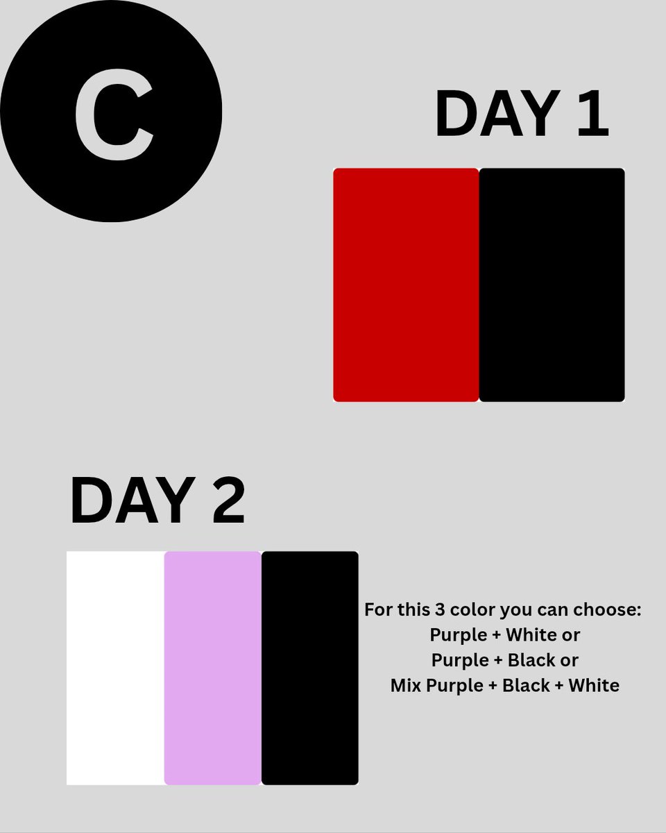 BTSMY_ARMY's tweet photo. ARMYs, semuaa. 

So, we decide utk ikut majority for color outfit #BTSinKL only sbb ada yg dah beli outfit juga, dan cuaca dkt Malaysia pun tak menentu, so nak semuaa pakai baju yg selesa.

Boleh votee dekat poll dekat bawah semuaaa!

Yg 3 mix color tu boleh tengok contoh dekat C https://t.co/3XtCa5dS6P