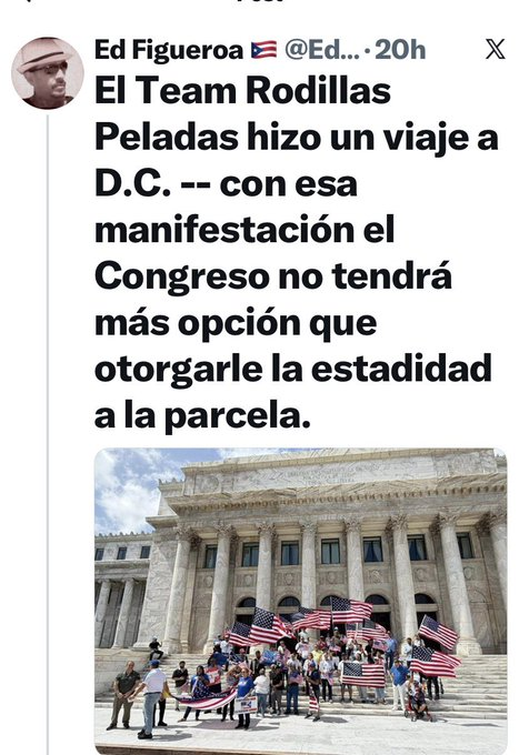 barricada_azul1's tweet photo. Hermanito @EdFiCa yo se que al dejar de ser Estadista 
las neuronas se contraen y el contaje disminuye, y no es por humillarte pero eso que ves es el CAPITOLIO DE SAN JUAN #PuertoRico NO ES el CAPITOLIO FEDERAL de Washington DC y tampoco es el CONGRESO. 
Los CONGRESISTAS cuentan VOTOS en las URNAS NO MANIFESTANTES y cuando ven BORICUAS en el CAPITOLIO en DC recuerdan que LOLITA LEBRON entro sin BANDERAS y SIN PANCARTAS pero con un REVOLVER. Asi que si ven BORICUAS CON BANDERAS eso no les asusta sea 1 o sean mil y menos si es la pecosita.🇺🇸