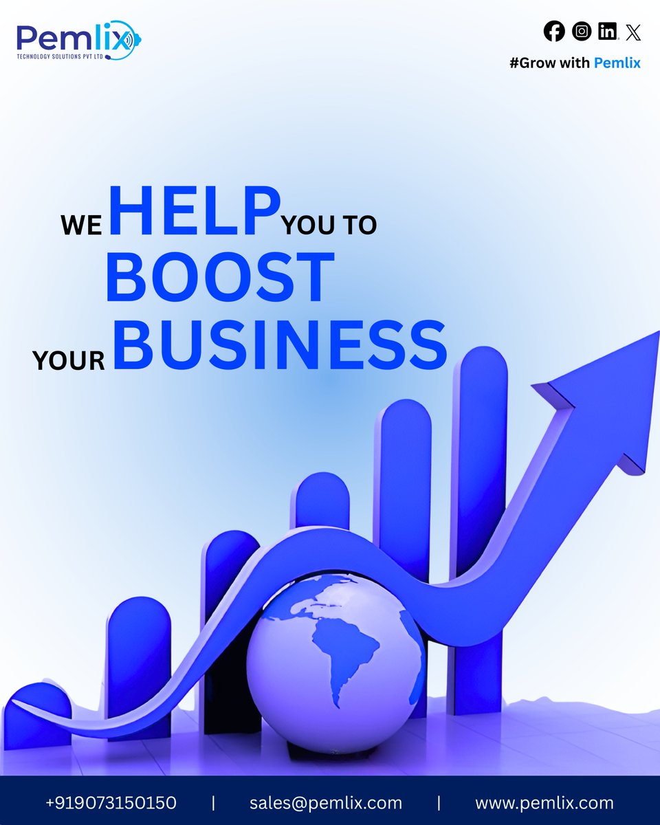 Pemlix's tweet photo. We help you to boost your business!

Let's take your business to the next level.

Call us: +919073150150
Email: sales@pemlix.com
Visit: https://t.co/osVht1HSI3

#GrowWithPemlix https://t.co/CQonpQw5yQ