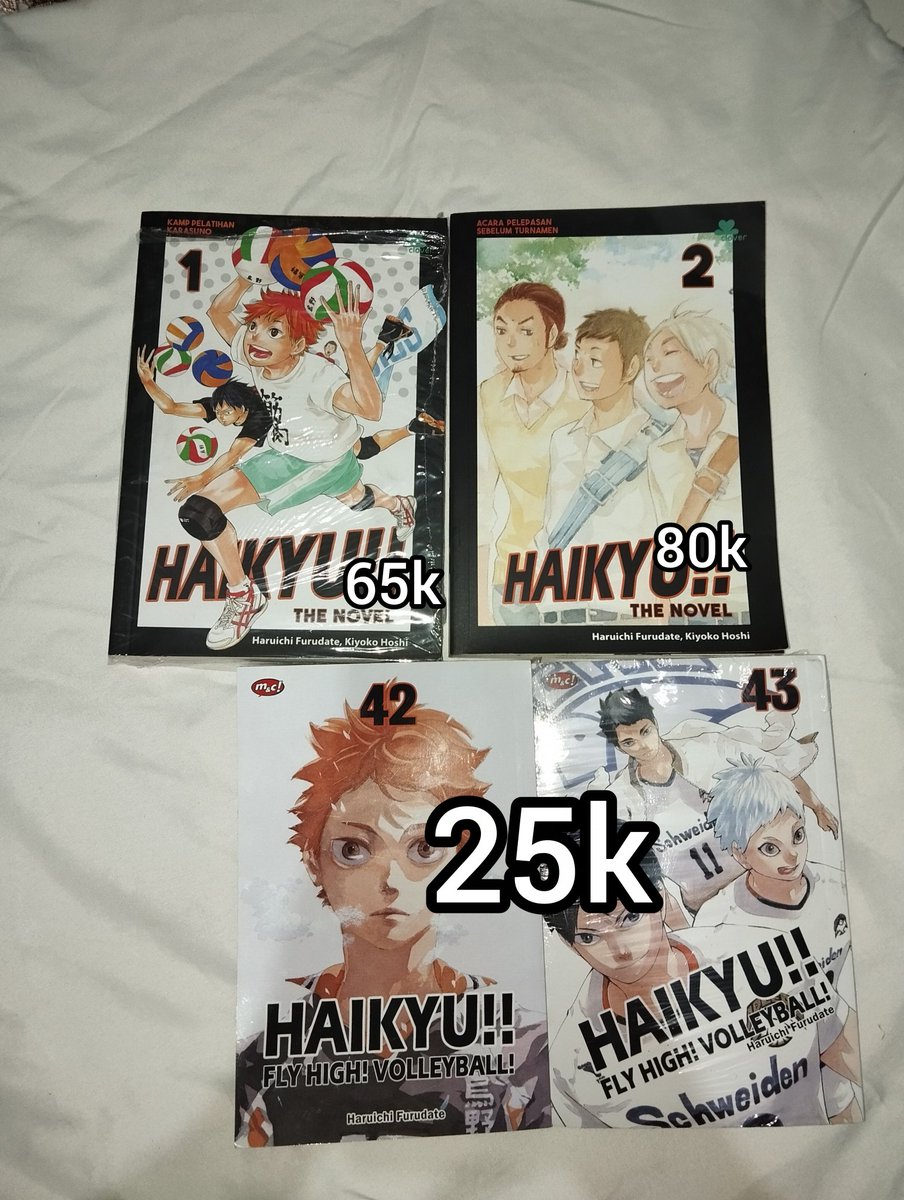 ynsksky's tweet photo. WTS Haikyuu Manga &amp; Novel 

📚 Vol 1, 44, 45 &amp; Novel 3 masih segel
📚 Vol 42, 43 &amp; Novel 1-2 open, baca 1x 
📚 Kondisi terawat

💰Harga ada di foto 📦 Ciamis | via oren/transfer 💌 DM untuk detail &amp; foto tambahan

Take all 335k (nego tipis)

#WTS #WTSHaikyuu #Haikyuu #HaikyuuID https://t.co/ibdt72XbFY