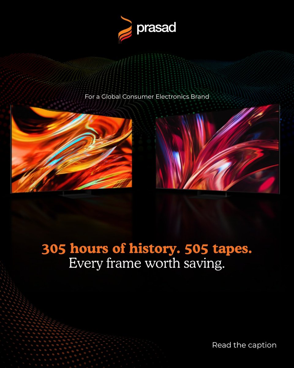PrasadCorp's tweet photo. A global consumer electronics leader trusted Prasad Corp with 505 units of Betacam and U-matic tapes - holding 305 hours of historically significant content. Conditions? Ranging from decent to critically damaged. Deadline? Non-negotiable.

#PrasadCorp #TapeDigitisation https://t.co/UuwEsWHg4V