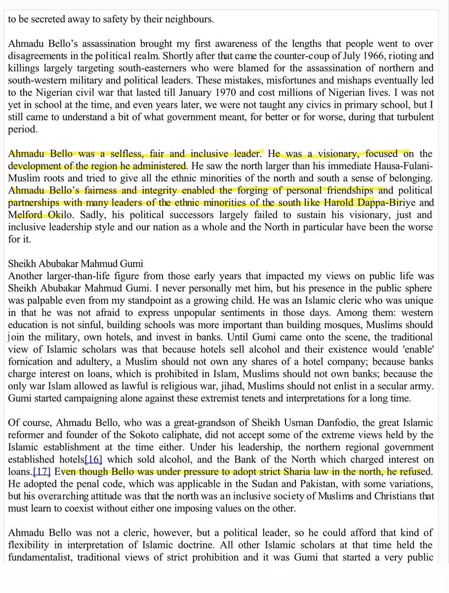 Danjauro_'s tweet photo. That you wrote this makes me particularly sad. Sardauna was anything but a bigot. He lived, died in.. debt, in service to Northern Nigeria.

Excerpts from memoir of a Northern intellectual eulogizing him “selfless, fair and inclusive… visionary.. fairness, integrity” https://t.co/zRAgMzkvau