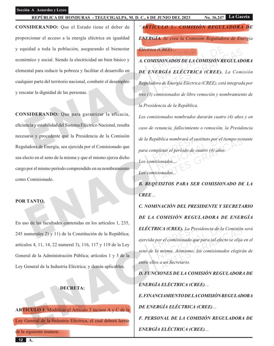 MeraryDiazMol's tweet photo. Libre se tomó muy a pecho cuando uno de sus ministros fue a pedir reforma de la Ley de la industria eléctrica y dijo “la ENEE de Xiomara”.

Porque, posteriormente, mediante un PCM, la expresidenta Xiomara Castro reformó el artículo 3 de la Ley General de la Industria Eléctrica, usurpando funciones que corresponden al Poder Legislativo.

La ENEE es del pueblo, no de Libre.

Libre quiere evitar reformas a la ENEE no porque les preocupe el tema energético y el pueblo sino porque no quiere que se corrijan el Frankenstein jurídico y económicos que construyeron.