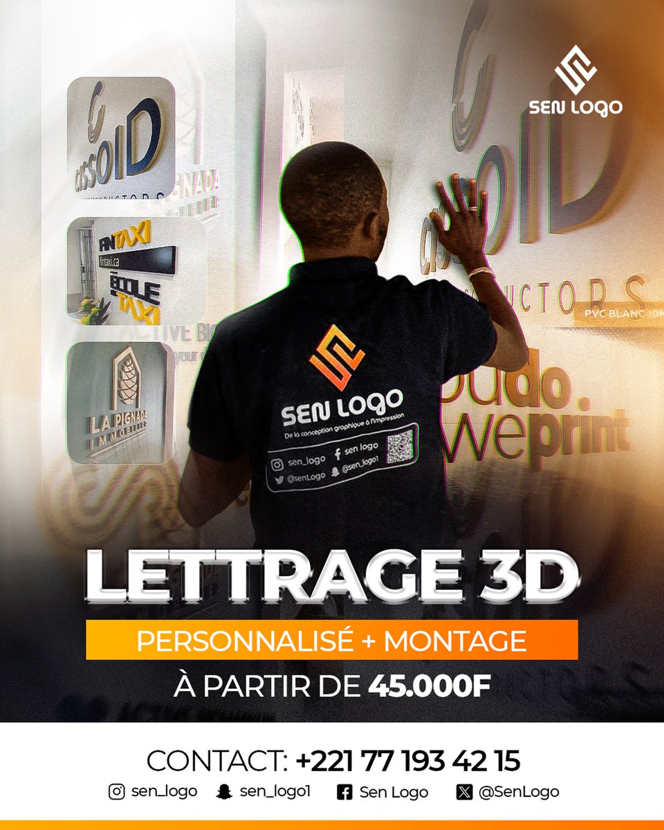 SenLogo's tweet photo. ✨ Lettrage mural 3D + montage à partir de 45 000 FCFA chez Le Groupe @SenLogo 

📞 Contact : +221 77 193 42 15
📧 Email : senlogo4231@gmail.com
📲 WhatsApp : https://t.co/94vhKcqKH1…

#Branding #LettrageMural3D #DécorationMurale #PrintServices #Senegal #SenLogo https://t.co/GCaXWQVTcI