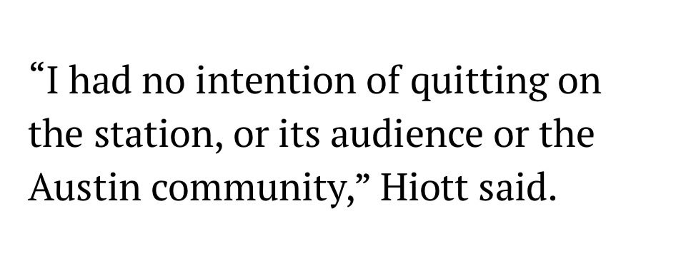 fredcantu's tweet photo. UT just fired KUT GM Debbie Hiott. Just a reminder you can be great at your job and highly regarded, but you are not free to speak your mind when your higher ups are politicians or political appointees. https://t.co/VxBxsEpCSE https://t.co/inGVVopNa0
