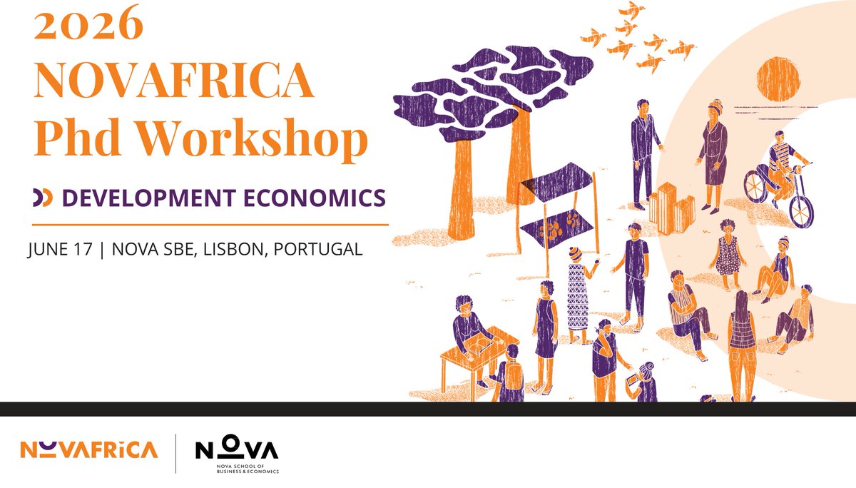novafrica's tweet photo. 🎉 Tomorrow! The 4th @NOVAFRICA PhD Workshop in Development Economics at @NovaSBE in Lisbon!
PhD researchers presenting cutting-edge work on Firms & Innovation, Education & Public Policy, Gender, Environmental & Labor Markets and Identity.
#NOVAFRICA2026 #NovaSBE #PhDWorkshop https://t.co/JY1hxcP5dc