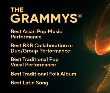kchartsmaster's tweet photo. Grammy introduces new category ‘Best Asian Pop Music Performance’, starting 2027. https://t.co/2nJO0jnekm