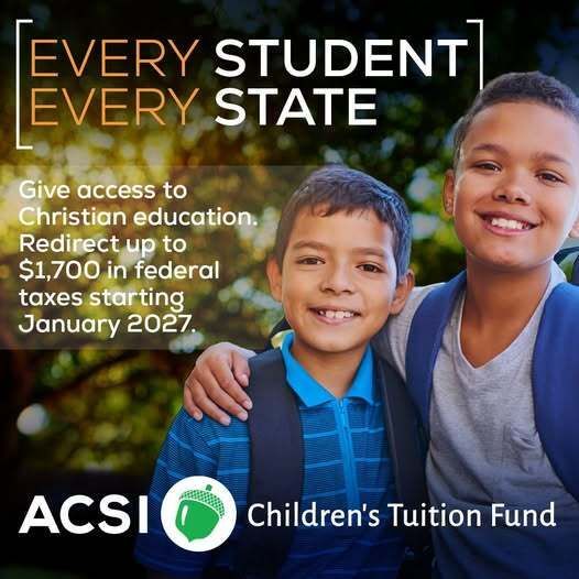 ACSIAction's tweet photo. Families deserve meaningful educational options. ACSI’s Children’s Tuition Fund is helping make those opportunities possible as a Scholarship Granting Organization dedicated to expanding access to Christian education. Explore how CTF is serving schools, families, and communities https://t.co/Mgg6DAV93Z