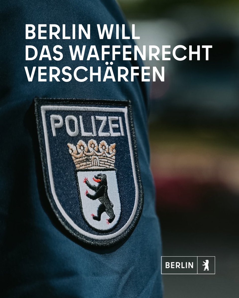 RegBerlin's tweet photo. Berlin will härter gegen illegale Schusswaffen vorgehen. Der Senat hat heute auf Vorlage von Justizsenatorin Badenberg und @Innensenatorin Spranger beschlossen, eine Bundesratsinitiative zur Verschärfung des Waffenrechts auf den Weg zu bringen. 

➡️ https://t.co/rxTpA4qhtG https://t.co/YXPFl7Z4wL