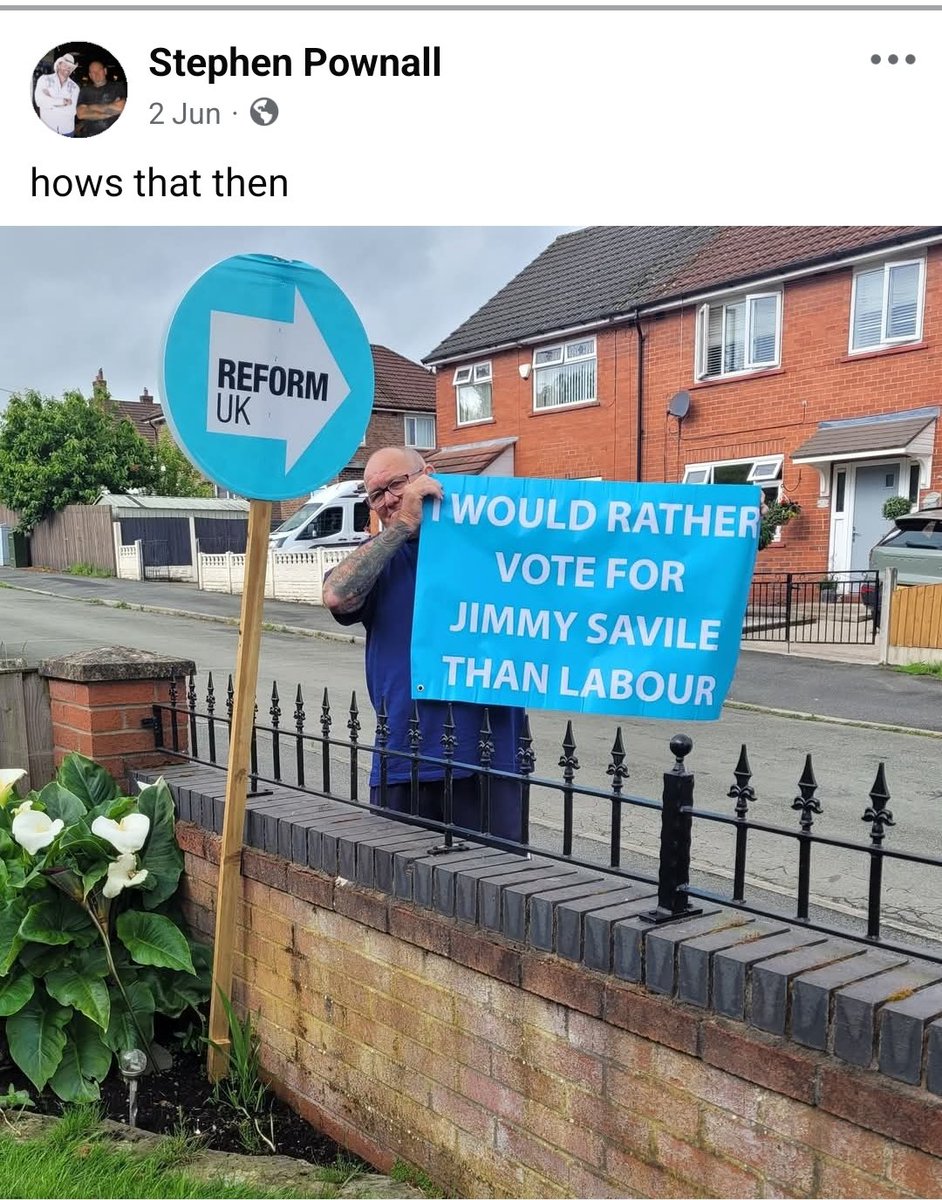 reformexposed's tweet photo. Lee Anderson now complicit in a lie.

Look at the one you’ve posted. 

It’s not Rob Kenyon, and the logo is AI warped. Plus look at the union flag.

Why did your councillor Gemma Painter delete it and then her Facebook? 

Because it was real. 

Here’s also images by Stephen Pownall, the man in the pic and Gemma Painter’s original post.
