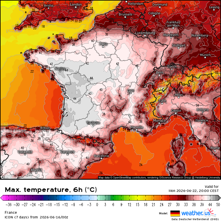 Kevin_Fillin's tweet photo. Pour la première fois, certains scénarios évoquent la possibilité d'atteindre les 45°C dans le sud de la France. Même si cela reste à confirmer, le simple fait qu'une telle hypothèse soit désormais crédible devrait tous nous interpeller.  

#chaleur #canicule #Vaguedechaleur https://t.co/DJ8r73QYac