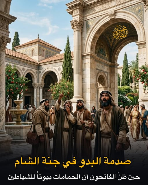 EYAD_ATIA55's tweet photo. أول صدمة كانت "الحمامات الرومانية العامة".. 
البدو لما شافوا الحمامات دي بنظام التدفئة الأرضية والأنابيب الفخارية اللي بتضخ مياه سخنة والبخار اللي طالع من الأرض، خافوا يدخلوها! 
الروايات بتقول إن بعضهم ظن إنها بيوت للشياطين أو السحرة، لأنهم مش مستوعبين إزاي في مياه سخنة وبخار من غير نار مرئية قدامهم
والعربي اللي طول عمره عايش على التمر واللبن وخبز الشعير الخشن المخلوط بالرمل، حرب لأول مرة الخبز الحُواري (العيش الأبيض النقي المنخول)، فكانوا مذهولين من بياضه ونعومته وطراوته لدرجة انهم كانوا فاكرينه قماش يمسحوا فيه أيديهم بعد الأكل