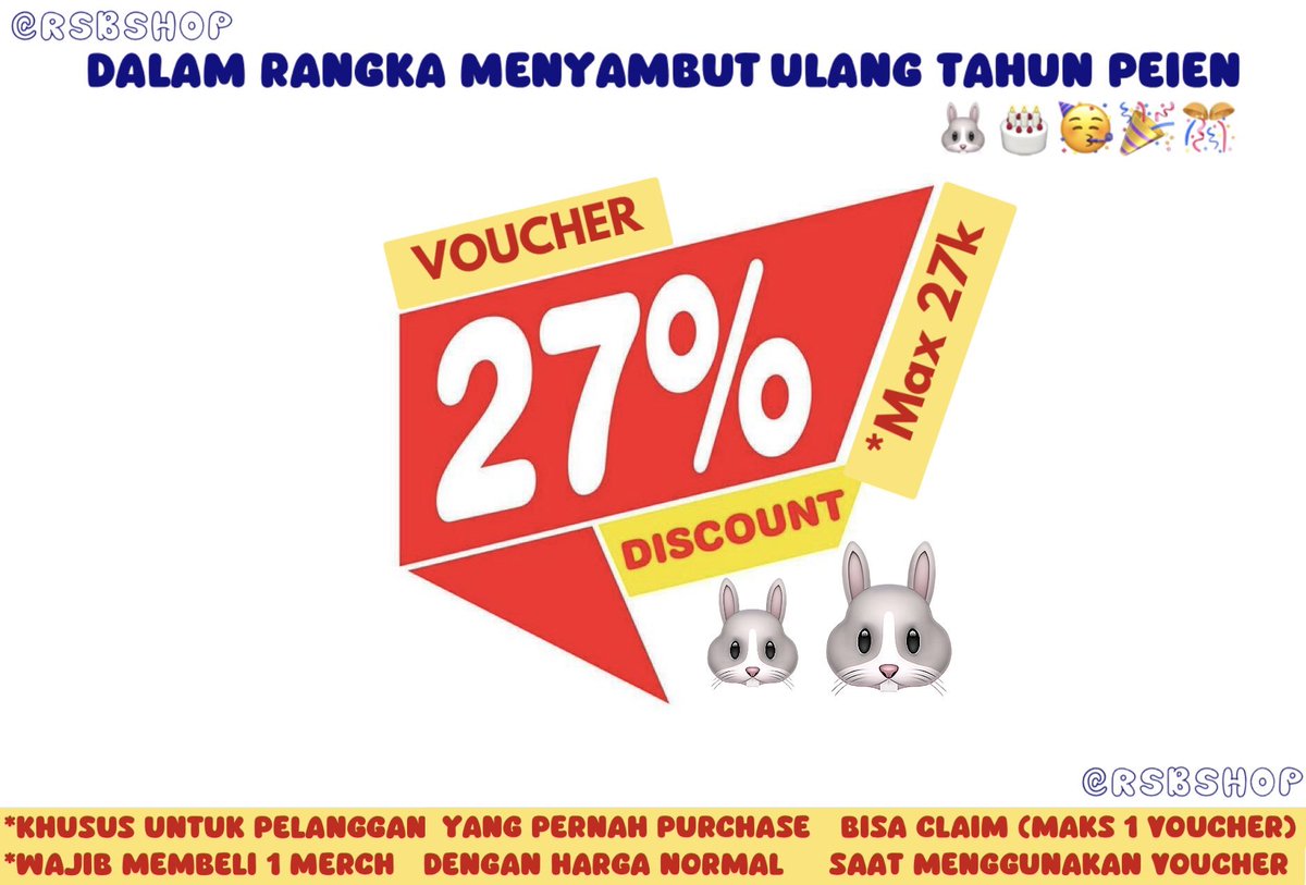 RSBShop's tweet photo. Bentar lagi kelinci kesayangan papa ultah, jadi aku mau bagi-bagi voucher untuk pelanggan #RSBShop 🥰

* Voucher hanya bisa digunakan dibulan ini (Juni 2026)
#abodesire #desiretheseries #jiangli #jiangheng #lipeien #xingqiu #huangxing #qiudingjie #ths #warungbl #ตลาดนัดabodesire https://t.co/7MN0IWQmN3