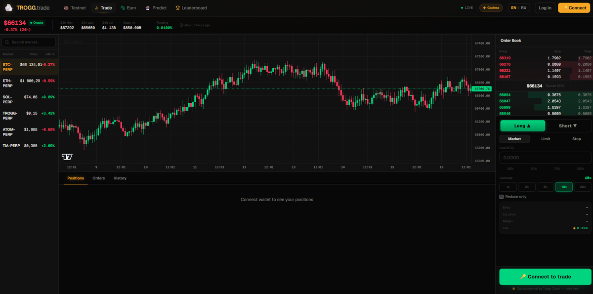 troggchain's tweet photo. Gasless trading is now live on https://t.co/mJ1QAEt2tt 
Real-time charts, clean order book, and zero gas fees — just connect your wallet and trade.
Still early, but the interface is already feeling smooth and premium.
#TroggChain https://t.co/SbpNoSOiOY