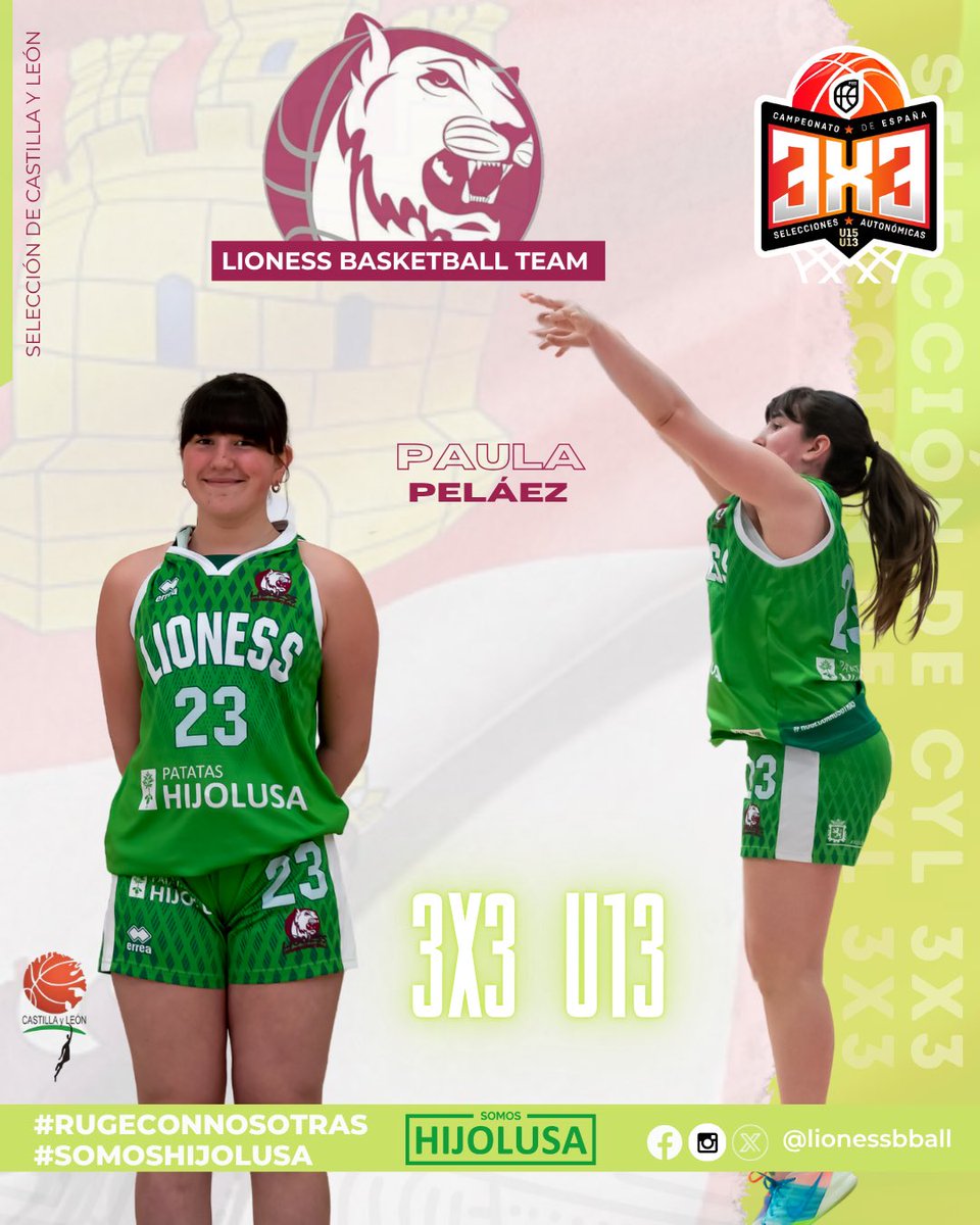 LionessBball's tweet photo. | Selección CyL 3x3 🏀 |

Nuestra jugadora Paula Peláez ha sido convocada por la Selección de Castilla y León 3x3 U13 para representar a CyL en el Campeonato de España de Selecciones, que se celebrará en Melilla los días 20 y 21 de junio.

¡Enhorabuena! 💚🏀

#RugeConNosotras https://t.co/gl7I8HMzSR