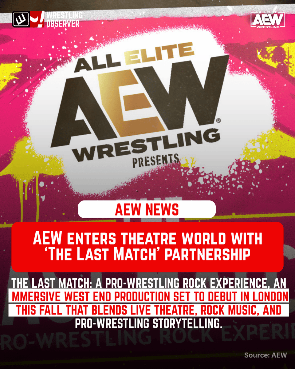 WONF4W's tweet photo. AEW is stepping into a new world, partnering with “The Last Match” — a wrestling-themed rock musical coming to London’s West End that blends theatre, music, and pro wrestling storytelling.

Read full article here:
https://t.co/apRHqC8AFK

Source: AEW https://t.co/cTNEpR18fg