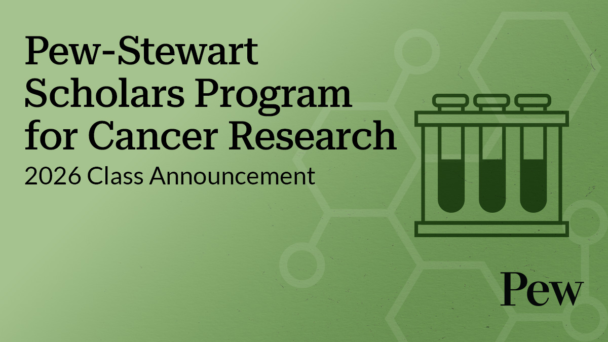 pewtrusts's tweet photo. And finally, meet the 2026 Pew-Stewart scholars.

These five scientists are tackling some of cancer research’s biggest questions, from pioneering new strategies to engineering lifesaving treatments.

https://t.co/nXMJiOXc5U https://t.co/d8spRLiQfN