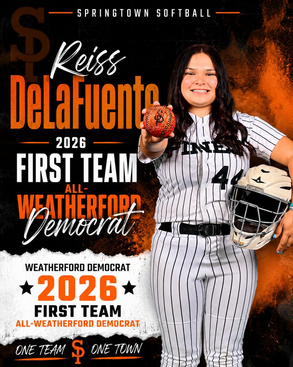 SpringtownSB's tweet photo. 🏆 Congratulations to Kylee Spray, Reiss DeLaFuente, Harmony Flores, and Sagelyn Jacobson on being named to the 2026 Weatherford Democrat First Team! 🏆 https://t.co/YXQjYzqBq2