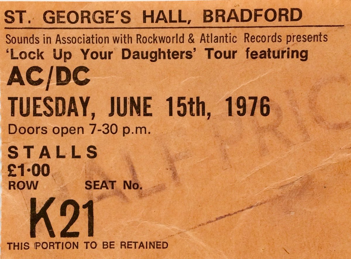 Beany_'s tweet photo. 50 years on Tuesday 15th June 1976 when I saw AC/DC for the first time on the Sounds tour. Tickets were 50p. According to my diary I met a friend from their record company, watched the group from the side of the stage until we went to the dressing room for the band’s drinks. https://t.co/8dy4rfRTEp