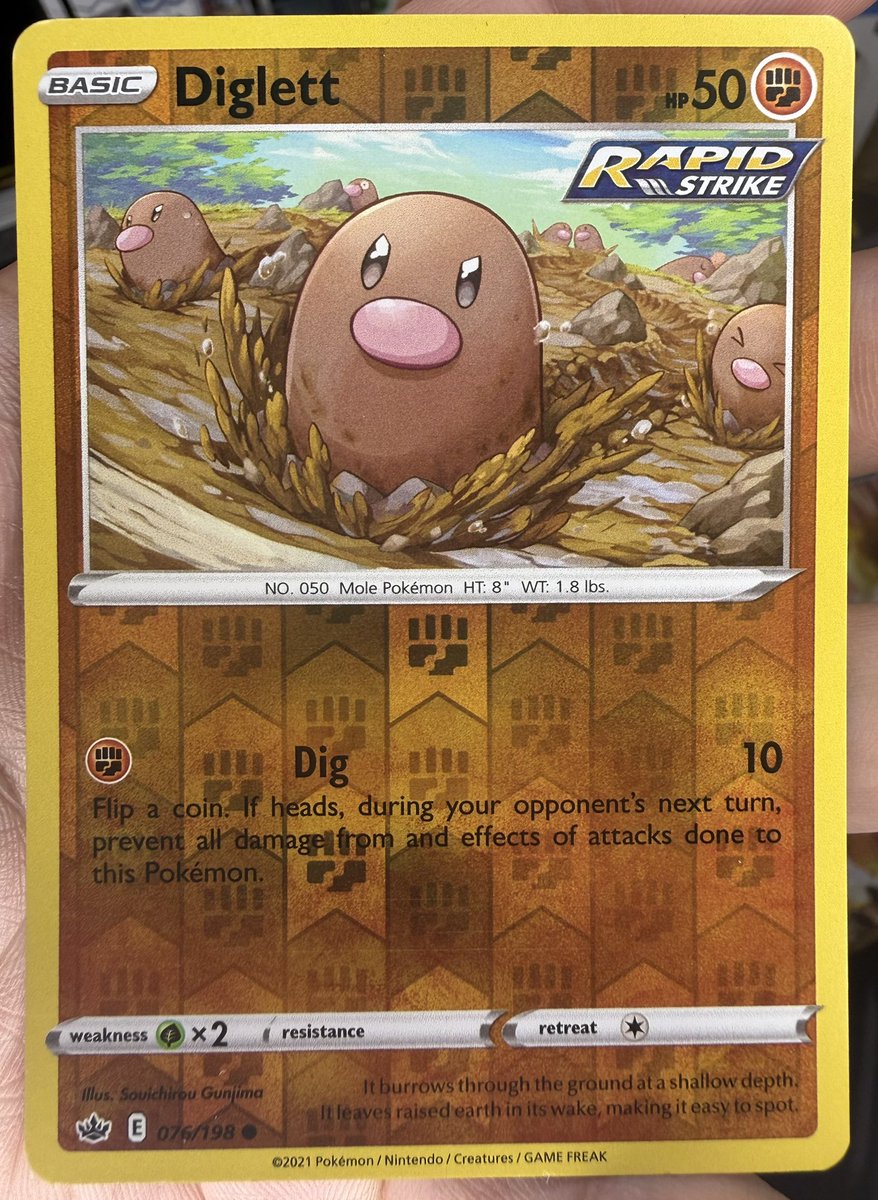 WrenchPullsTCG's tweet photo. Guess the set reveal! 🛠️ Round 25 🔥

Shoutout to @615gh0st for guessing the set 💪🏽

Diglett | 076/198 | Chilling Reign https://t.co/Ilox5yPgCz