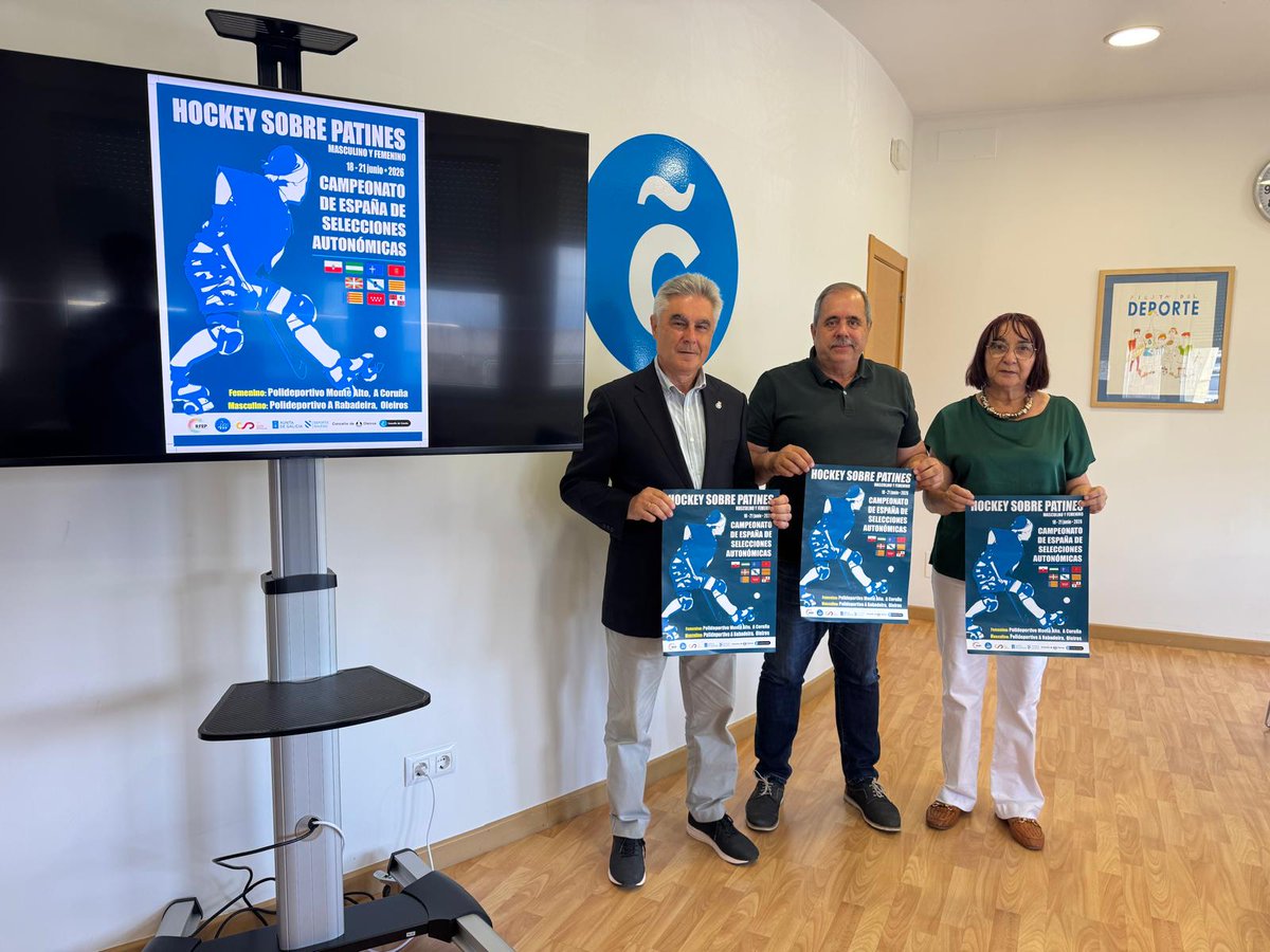 FedPatinaje's tweet photo. Presentado el Campeonato de España de Selecciones Autonómicas de #HockeyPatines en A Coruña y Oleiros 🙌

Se disputará del 18 al 21 de junio en el Polideportivo Monte Alto, A Coruña (Femenino) y en el Polideportivo A Rabadeira, Oleiros (Masculino) 🏑

#HockeyPatines https://t.co/GaQ8OXAUlU
