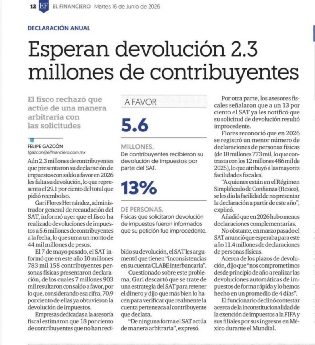 mario_dico50's tweet photo. 🔴 El Gobierno está en quiebra ; hay 2.3 millones de contribuyentes que todavía NO reciben la devolución de sus saldos a favor ! https://t.co/rib0XINHtw