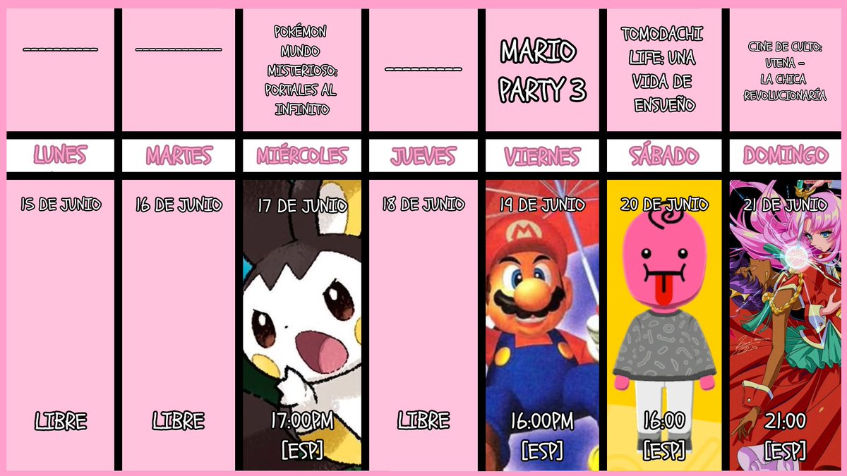 Xx_PeledStan_xX's tweet photo. ¡El YCalendario Semanal está aquí!
Nos espera una semana llena de diversión y alegría (y Utena)
¡Los esperamos en los directos de @YPPeled para pasar un buen rato! https://t.co/GsFE3Q2mxP