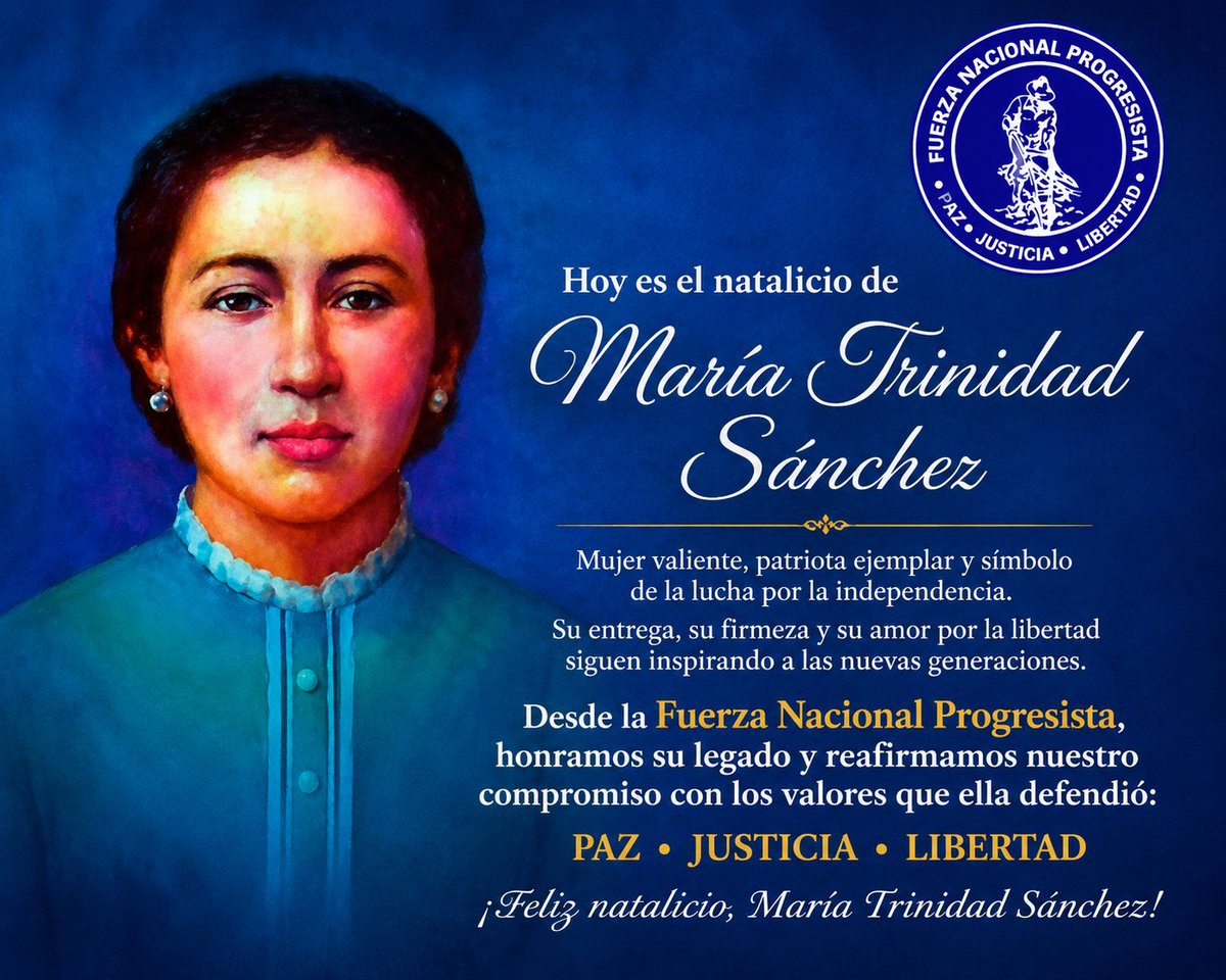 redes_FNP's tweet photo. En el natalicio de María Trinidad Sánchez honramos a una heroína que entregó su vida por la libertad, la independencia y la dignidad de la Nación Dominicana.
Su ejemplo sigue vivo.
¡Honor y gloria eterna! https://t.co/16XdyaIggX