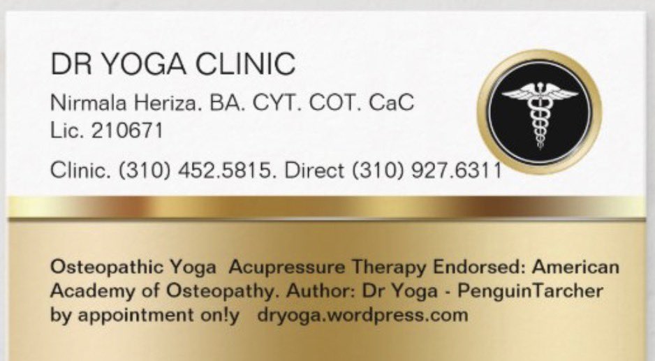 nirmalaheriza's tweet photo. #DrYoga Lic.#SAMO HolisticCL/Dir:#NirmalaHeriza Osteopath/Acu/YogaThpst @sportsfit #CedarsSinai @IntegralYogaCtr #JaneFonda WO @angelrain108 https://t.co/bb1Nk5fjci Rf #uclahealth CL/ Concierg Appt 310.452.5815-310.927.6311 LA/SF cc’s #ForbesLife @IntegralYogaMag #Variety. #THR #KeckMedicineUSC Referrals Apprec.