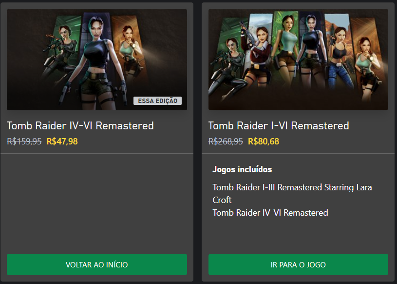 CanalDoEd_'s tweet photo. 🚨 PROMOÇÃO IMPERDÍVEL NA XBOX! 🚨

A coletânea Tomb Raider I–VI Remastered está saindo por apenas R$ 80,68! 🔥

🔗https://t.co/MlXYqgVG3u

São 6 aventuras clássicas da Lara Croft remasterizadas, incluindo Tomb Raider I, II, III, The Last Revelation, Chronicles e Angel of Darkness (esse último DUBLADO em Português).

Se você curte exploração, puzzles e nostalgia da era PlayStation, esse pacotão está com um custo-benefício absurdo. 🏛️🔫

#TombRaider #LaraCroft #Xbox #XboxBrasil #Promoção #TombRaiderRemastered #XboxSeriesX #XboxSeriesS #XboxDeals