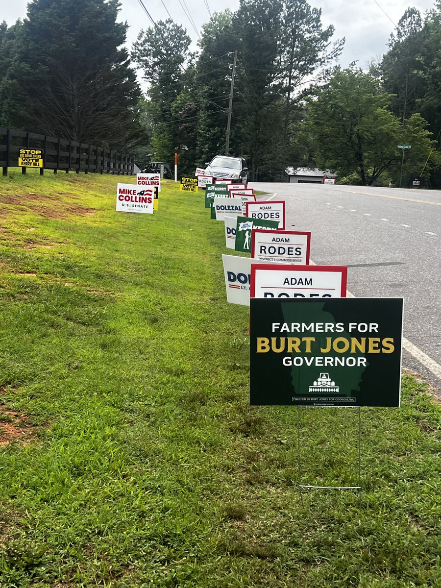 WinterBlues1104's tweet photo. I’m going around to all the polling stations in Forsyth putting the signs I can find back up. This was an overnight attack on his signs. https://t.co/zSaLrghQW2