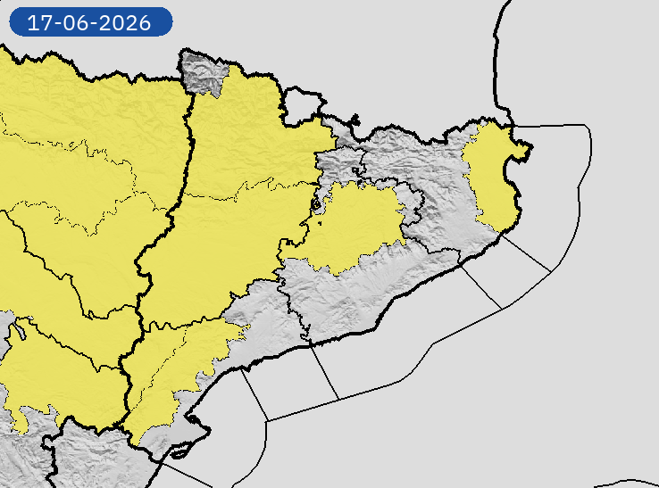 AEMET_Cat's tweet photo. 16/06 16:42 AVISOS HOY Y MAÑANA | Cataluña: temperaturas máximas, tormentas y lluvias. Nivel máximo de aviso: amarillo.
Actualizaciones en https://t.co/V7lD5r8Gxn https://t.co/pF0tcwNv9B