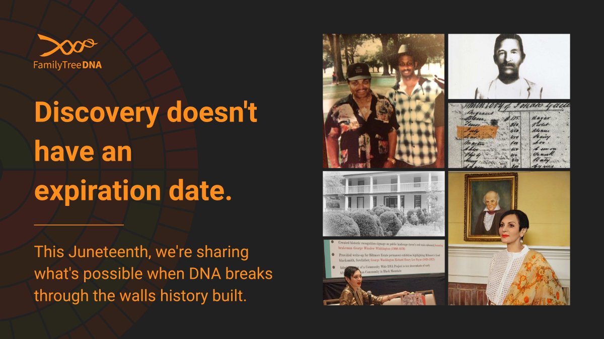 FamilyTreeDNA's tweet photo. Juneteenth is this Friday 🎉

This week we're sharing stories of African American genealogy — and what DNA makes possible when the records weren't kept, the surnames were changed, and the paper trail runs out. https://t.co/HqGQnzFzYF