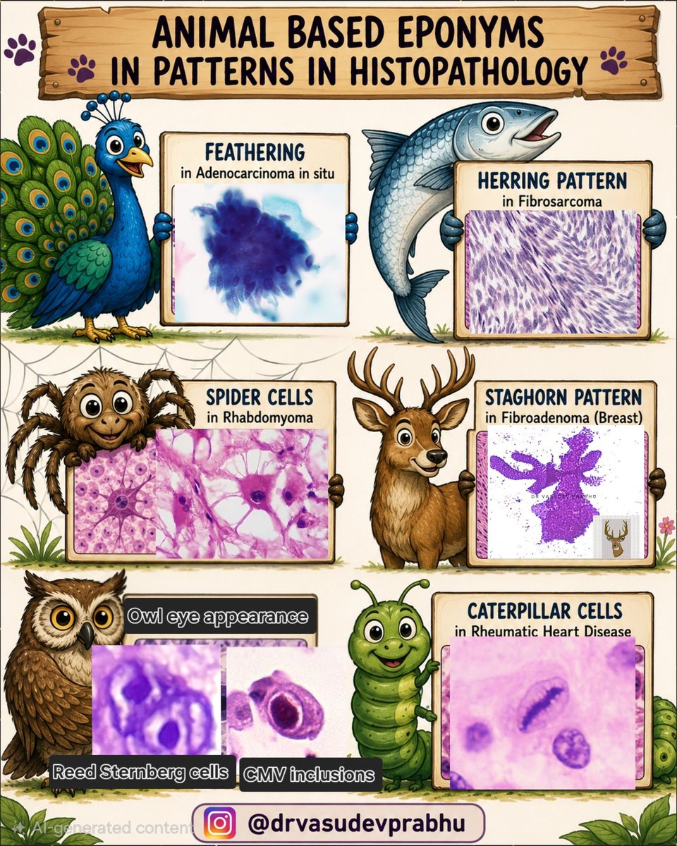 DrVasudevPrabhu's tweet photo. #Eponyms series ๐ฌ in #pathology #pathologyresidency #pathX #PathTwitter #MedTwitter #MedEd #visualpnemonics #pnemonics
โ
Fruit based eponyms ๐
โ
vegetable/plant based eponyms ๐ฟ
โ
animal based eponyms๐ซ
โ
food based eponyms ๐ฒ @anjuthevirgo @ArvindKhanijo @DrCycloPath https://t.co/M3FmGLnzwK