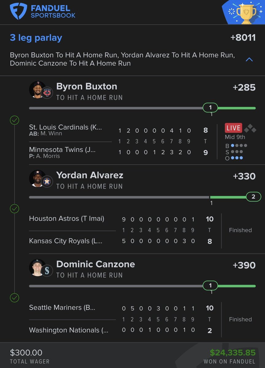 AllinStream's tweet photo. Today is DINGER TUESDAY and you need to join before making any homer parlays today! 

✅ $300 → $24,335.85
✅ $300 → $20,934.60
✅ $300 → $20,368.80
✅ $300 → $19,698.00

🔗 Join: https://t.co/7tVWaMuess https://t.co/5OpmI7mE76