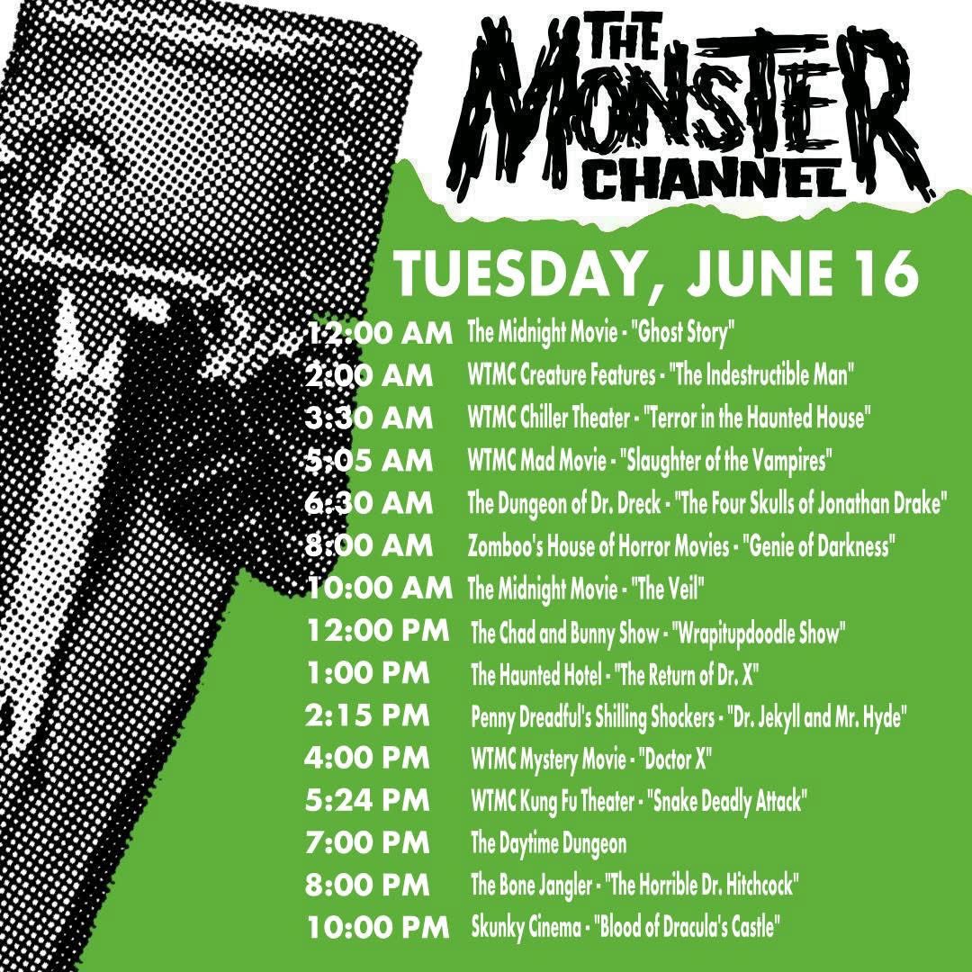 doc_freak's tweet photo. June 16, 2026: Spend a terrifying Tuesday Morning, Afternoon and Evening watching Horror Hosted entertainment on https://t.co/iIFYwKLvr4
#HorrorHost #TheMonsterChannel https://t.co/2aC4eRcocY