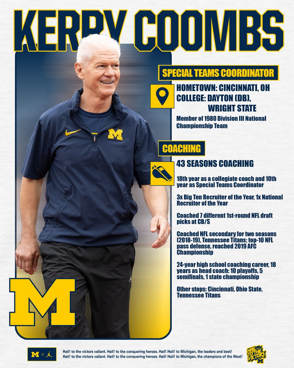 UMichFootball's tweet photo. Leading our special teams unit 🎆

Take a moment and learn about Kerry Coomb's background. https://t.co/VRmScs3VzN
